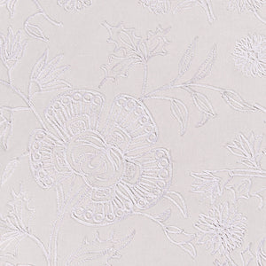 Tonal white paisley throw pillow with white embroidery.